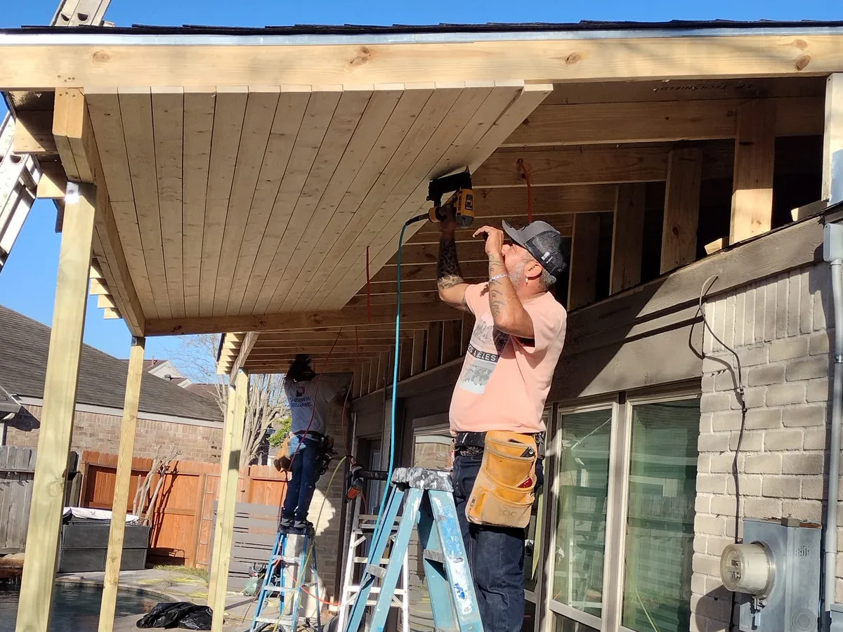 Framing a patio cover roof on ladders